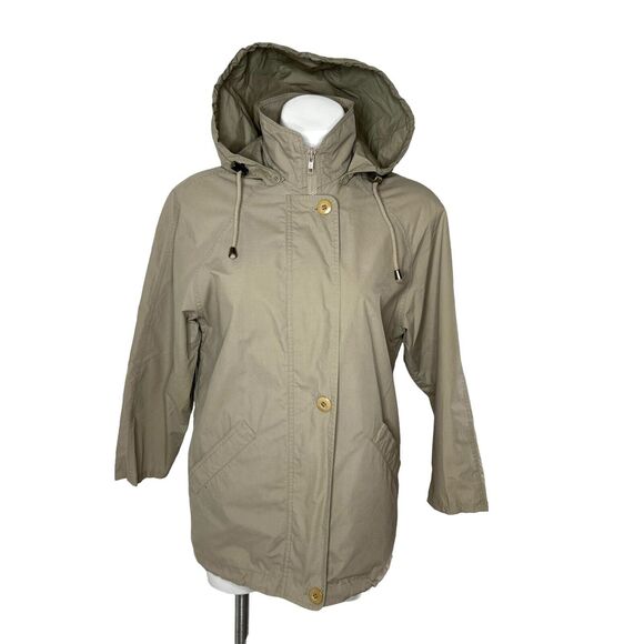 LONDON FOG Womens Size S Khaki Cotton Utility Jacket Lightweight Detachable Hood - Picture 1 of 11